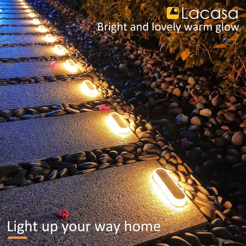 Vista 8 de Lacasa 4 unids Lámpara de pie solar al aire libre blanco cálido 2700K 40LM LED luz solar al aire libre decoración de patio IP68 impermeable Auto