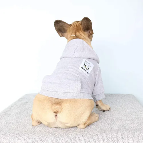Vista 4 de 2pcs French Bulldog Pug Zipper Hoodies Clothes Black Grey - Medium Zipped Sweatshirts Cold Winter Coats Sweaters for Frenchie Boston Terrier Puppy
