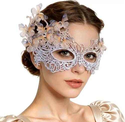 Vista 7 de BABEYOND Máscara de mariposa estilo veneciano Mardi Gras disfraz Azul