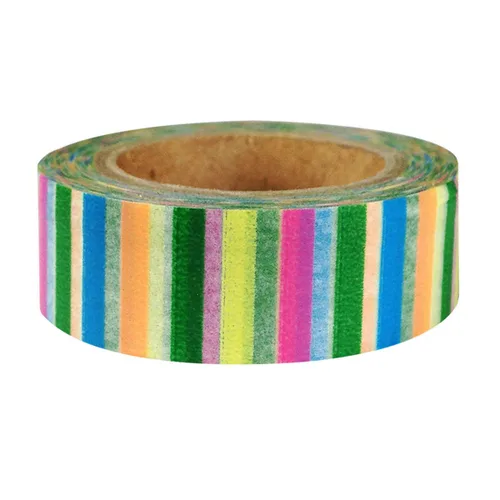 Vista 13 de Wrapables Cinta adhesiva japonesa a rayas Washi - Rayas cortas negras y multicolor