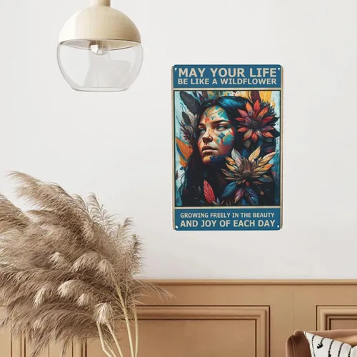 Vista 6 de Arte de pared de metal bohemio para jardín, decoración hippie con humor retro y diseño nativo americano, ideas divertidas para baño y regalo, 8 x 12