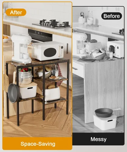 Vista 4 de Soporte de horno microondas de 4 niveles, estación de café ajustable para electrodomésticos pequeños, estante para panadería con 4 ganchos y 7