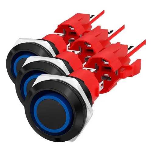 Vista 7 de Joinfworld - Interruptor de botón de cierre de 12 V 20 Amp de servicio pesado, impermeable, interruptor de encendido/apagado de 16 mm, interruptor