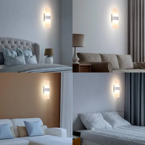 Vista 2 de TRLIFE Juego de 2 apliques de pared modernos con luces LED regulables de 12 W, 3000 K, luz blanca cálida para dormitorio, baño, sala de estar Blanco