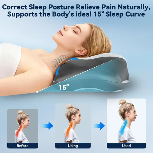 Vista 4 de Almohada de apnea del sueño con alivio del dolor de cuello y ronquidos, almohada cervical ortopédica, almohada ergonómica de espuma viscoelástica