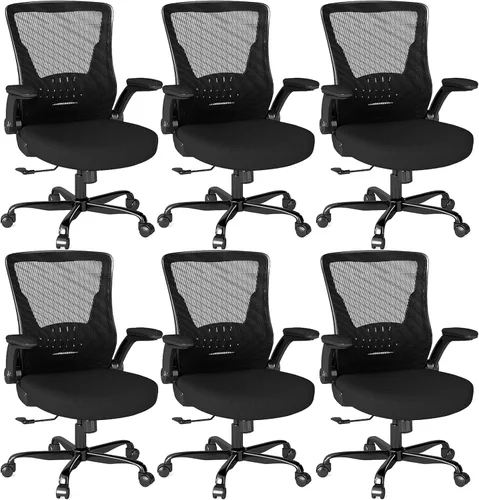 Vista 8 de Silla de oficina ergonómica, silla de escritorio de malla con altura ajustable y reposabrazos abatibles, cómoda silla de computadora para largas