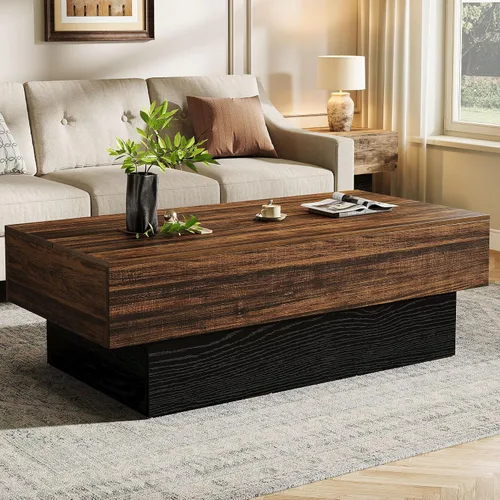 Vista 12 de Tribesigns - Mesa de café moderna negra, mesa de té rectangular de madera de 55 pulgadas, mesa central grande para sala de estar, sala de recepción