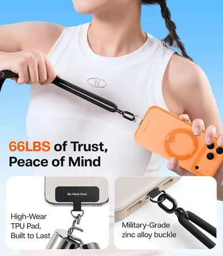 Vista 4 de TORRAS Cordón para teléfono con trabillas para colgar, correa ajustable antirrobo cruzada para teléfono para iPhone 17 Pro Max, amigable