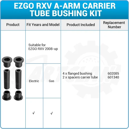 Vista 6 de EZGO RXV Kit de buje de tubo portador de brazo A para carrito de golf eléctrico y gas 2008 en adelante 602085 601340