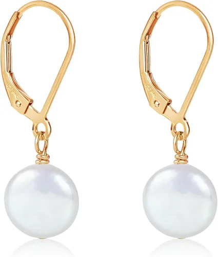 Vista 28 de LILY LUSTRE - Aretes colgantes de plata de ley 925 chapados en oro de 14 quilates, seleccionados a mano, calidad AAAA, color blanco natural