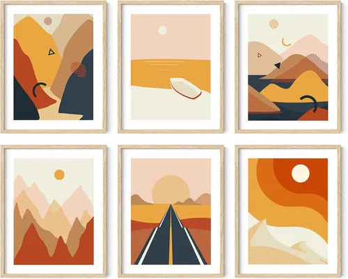 Vista 16 de HAUS AND HUES Impresiones artísticas abstractas y minimalistas de paisaje para pared, juego de 6 pósteres modernos estéticos de montaña, pinturas