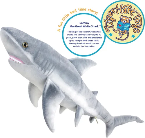 Vista 4 de TigerHart Sammy The Shark - Peluche de 36 pulgadas de largo, color blanco