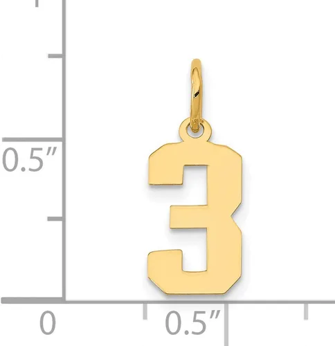 Vista 4 de Colgante pequeño de oro amarillo de 14 k con número 3 pulido, 0.709in x 0.276in