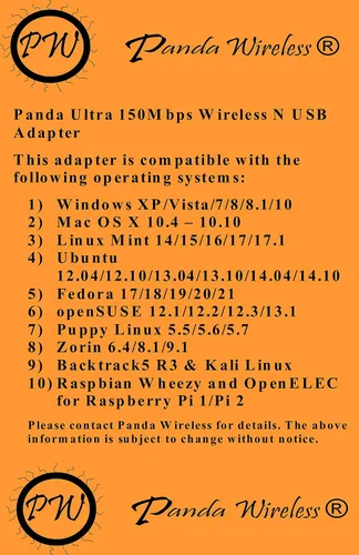 Vista 5 de Panda Wireless® Adaptador USB inalámbrico Ultra WiFi (b/g/n) 150Mbps Wireless-N 2.4GHz - Windows 7/8/10/11, Zorin, Mint, Ubuntu, Fedora, Centos