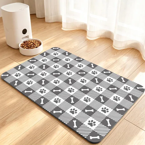 Vista 28 de Tapete de comida para perros, tapete absorbente para alimentación Patas de perro beige