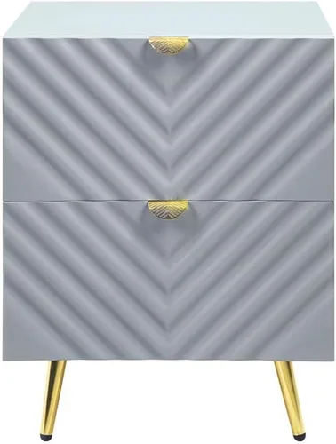Vista 4 de Acme Mesita de noche con acabado de muebles con 2 cajones, gris alto brillo