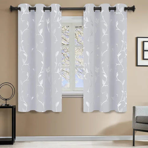 Vista 12 de BUHUA Juego de 2 paneles de cortinas opacas con estampado de vid plateada, cortinas con aislamiento térmico para oscurecer la habitación