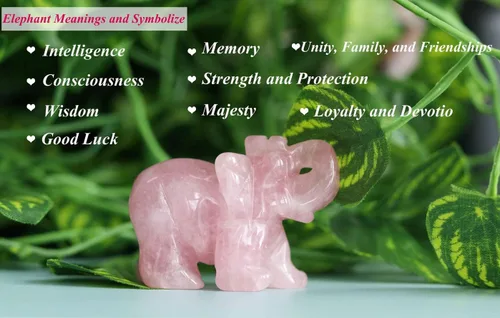 Vista 4 de YATOJUZI - Figura de elefante de cuarzo rosa de 5 cm decorativa, cristal curativo rosa, lindo, natural, tallado a mano, pulido, estatua de gema