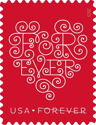 Vista 3 de Estampillas Forever Hearts USPS, Rojo