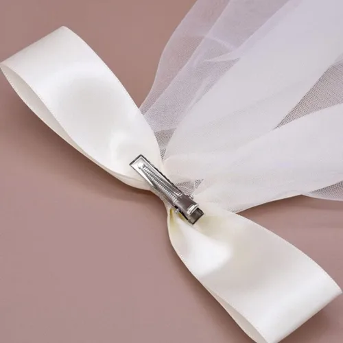 Vista 6 de CanB Velo de encaje con lazo para niña de flores, velo de primera comunión, velo de novia, velos de longitud al codo, para dama de honor, cabeza