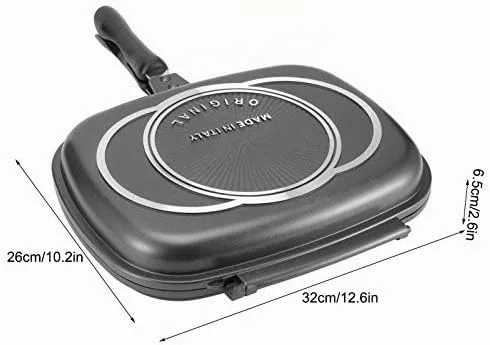 Vista 6 de CHICIRIS Sartén de doble cara, sartén de aluminio para cocina, parrilla doble multiusos para tortilla de huevo, sándwich, carne, barbacoa, panini