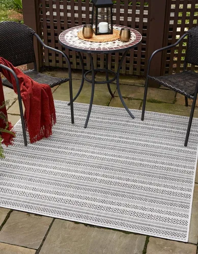 Vista 24 de Unique Loom Outdoor Striped Collection Alfombra de área - Maia (2' 2" x 3' 1" Rectángulo, Beige/Marfil)
