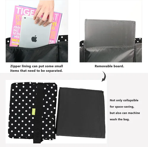 Vista 3 de BeeGreen Black Dots - Bolsa grande para mujer, con asas de transporte, espaciosa bolsa de almacenamiento de comestibles plegable