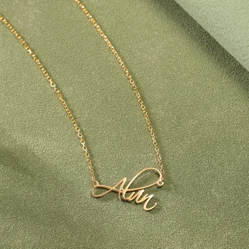 Vista 3 de Collar con nombre personalizado, collar con nombre personalizado con cadena de bordillo, collar con colgante chapado en nombre S925, regalo