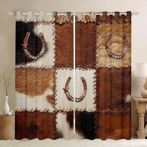 Vista 21 de Cortinas de ventana de herradura con estrellas de Texas, cortinas de granero de madera rústicas occidentales, 38 pulgadas de ancho x 45 pulgadas
