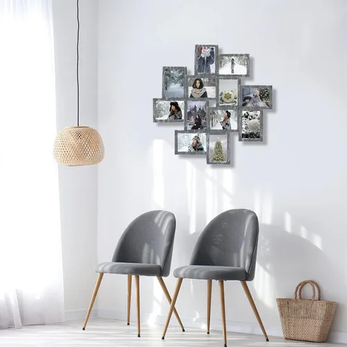 Vista 6 de J.M.Deco Marcos de Fotos Collage de 12 Aberturas Decoración de Pared, Marcos de Fotos Collage de 4x6 pulgadas con Ganchos de Metal para Decoración