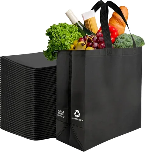 Vista 10 de Simply Cool Paquete de 200 bolsas de compras negras reutilizables ecológicas de 12.6 x 6.3 x 11.8 pulgadas, duraderas, ecológicas, reciclables