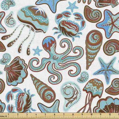 Vista 14 de Ambesonne Tela para Amantes de los Perros por Yarda, Perro Salchicha de Dibujos Animados Dachshund Cachorro con Pijamas a Rayas Flores y Mariposas