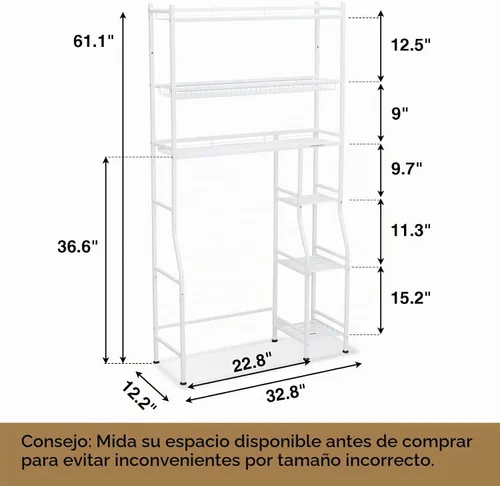 Vista 2 de Lauren & Harold - Almacenamiento de 6 niveles sobre el inodoro con estante Blanco