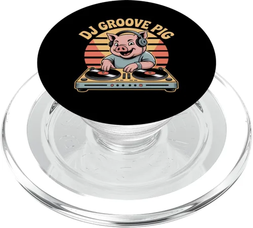 Vista 7 de DJ Groove Pig Retro DJ Turntable Sunset Vibes PopSockets Adhesive PopGrip