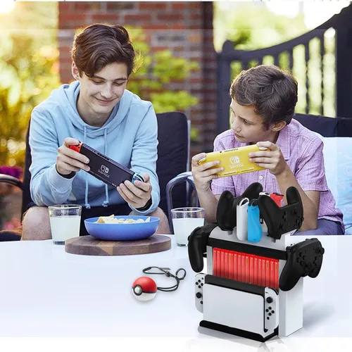 Vista 7 de Soporte organizador de juegos Switch y base de carga para Nintendo Switch & Switch OLED Joy-ConsPro Controller - Kit de accesorios de soporte