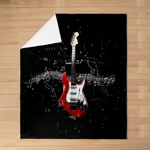 Vista 15 de Red Guitar Flannel Fuzzy Blanket,Hip Pop Music Fleece Throw Blanket Kids Girls Boys Home Room Decor,Red Fire Fashion Guitar Bed Blanket,Musical Note