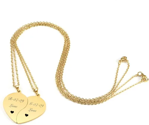 Vista 3 de Personalized Master Collar a juego personalizado para parejas, de acero inoxidable, rompecabezas de corazón para él y ella, collar de pareja
