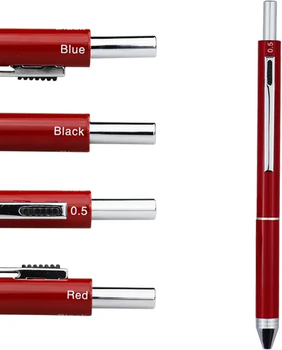 Vista 9 de DUNBONG Bolígrafo multicolor 4 en 1, bolígrafo multifunción con carcasa de metal, lápiz mecánico de 0.020 in, rojo, azul y negro, 1 unidad (negro)