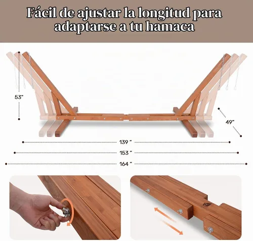 Vista 3 de SUNCREAT Soporte de hamaca de madera ajustable de 12 a 14 pies, solo soporte de hamaca de madera de alerce para exteriores, capacidad de 475 libras