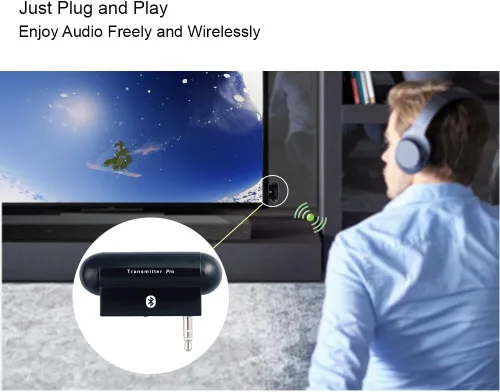 Vista 4 de Alead TxPro - Transmisor de audio estéreo inalámbrico multienlace Bluetooth (A2DP) con enchufe de audio de 0.138 in, para iPod, iPad, Zune, Zen