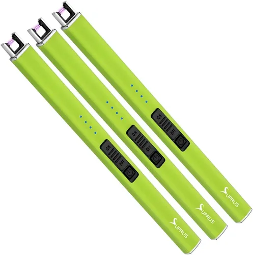 Vista 11 de SUPRUS Encendedor fluorescente que brilla en la oscuridad, encendedor eléctrico de velas, encendedor de arco USB recargable con bloqueo