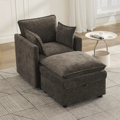 Vista 35 de Otomana cuadrada grande de 27 pulgadas con almacenamiento, reposapiés tapizado moderno con patas antideslizantes para sofá, mesa de café, sala
