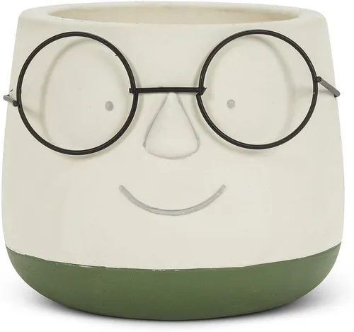 Vista 2 de Abbott Collection - Maceta grande con gafas para gatos Para suculentas y plantas pequeñas, cemento/metal, marfil, 4.5 pulgadas de alto