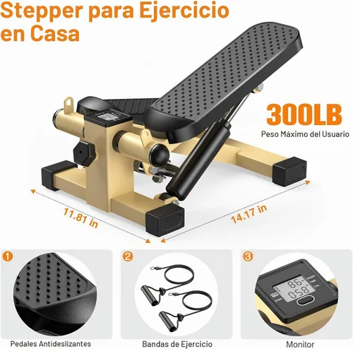 Vista 2 de HCOIW Mini Stepper for Exercise at Home,Stair Stepper with Resistance Bands Compact Stepping Machine with 300 lb Weight Capacity, Full Body