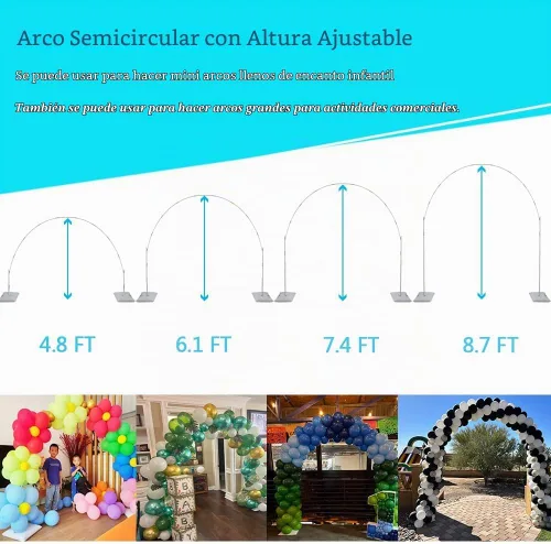 Vista 4 de Decojoy Soporte para arco de globos, marco de fondo redondo grande de 7.5 pies, arco de medio círculo ajustable, juego de 2 columnas de globo