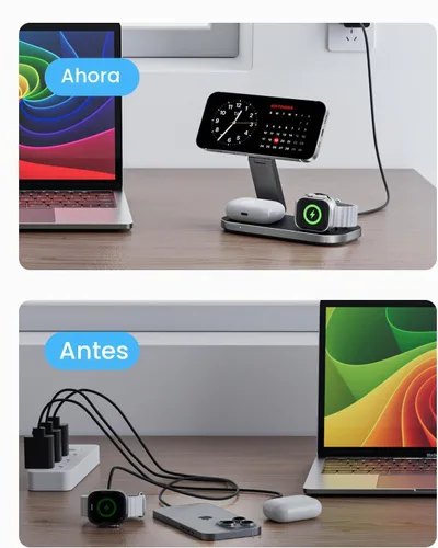 Vista 7 de Keepro Estación de carga 3 en 1 para dispositivo Apple, soporte de carga rápida inalámbrico magnético plegable compatible con MagSafe para iPhone
