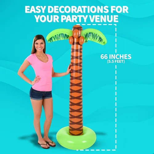 Vista 5 de Bedwina Palmera inflable con bomba de mano – (paquete de 4) gran decoración de palmera inflable de 5.5 pies para fiesta de Luau o fiesta hawaiana
