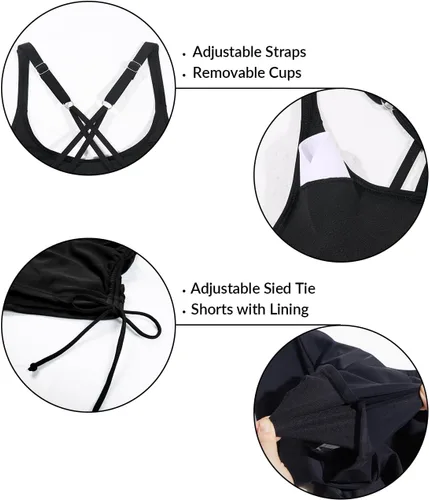 Vista 4 de Yonique Traje de baño tankini de dos piezas con tirantes delgados para mujer con pantalones cortos cruzados