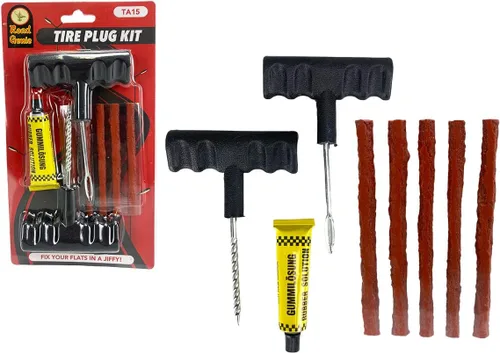 Vista 5 de Kit de reparación de neumáticos sin cámara Enchufe y escariador con mango en T Tapones de 4 pulgadas y cemento de 0.42 oz Resistente
