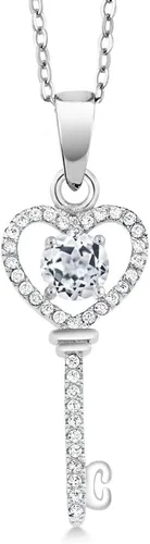 Vista 61 de Gem Stone King Collar con dije de llave de corazón para mujer, plata de ley 925, piedra natal de piedras preciosas, redondo de 0.197 in, con cadena